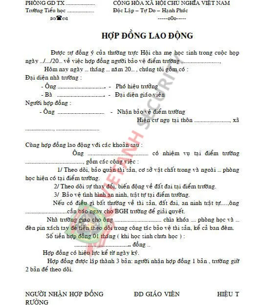 Mẫu hợp đồng bảo vệ trường học Hợp đồng bảo vệ trường học
