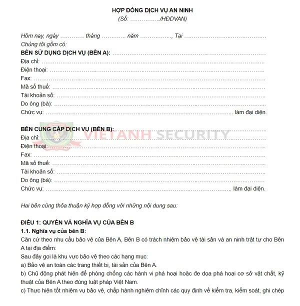 Mẫu hợp đồng dịch vụ bảo vệ Hợp đồng dịch vụ bảo vệ