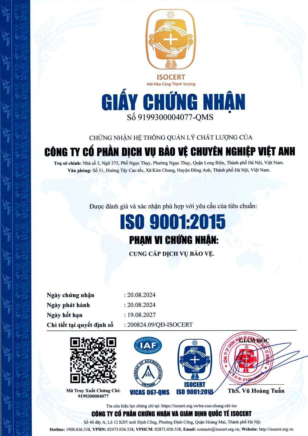 giấy chứng nhận công ty Bảo vệ Việt Anh giấy chứng nhận công ty Bảo vệ Việt Anh